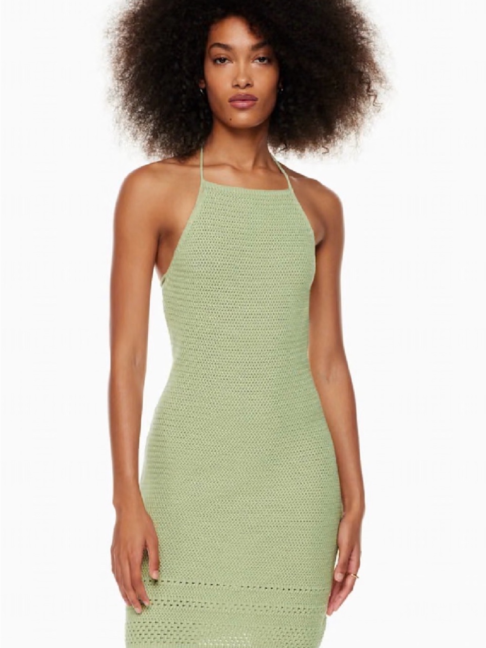 WILFRED Aritzia Sage Green Crochet Halter Midi Dress SIZE LARGE